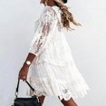 thumbnail image 3 of MELDVDIB Summer Dress for Women Crewneck 3/4 Sleeve Hollow Out Lace Solid Mini Dresses Beach Party Loose Dresses, 3 of 8