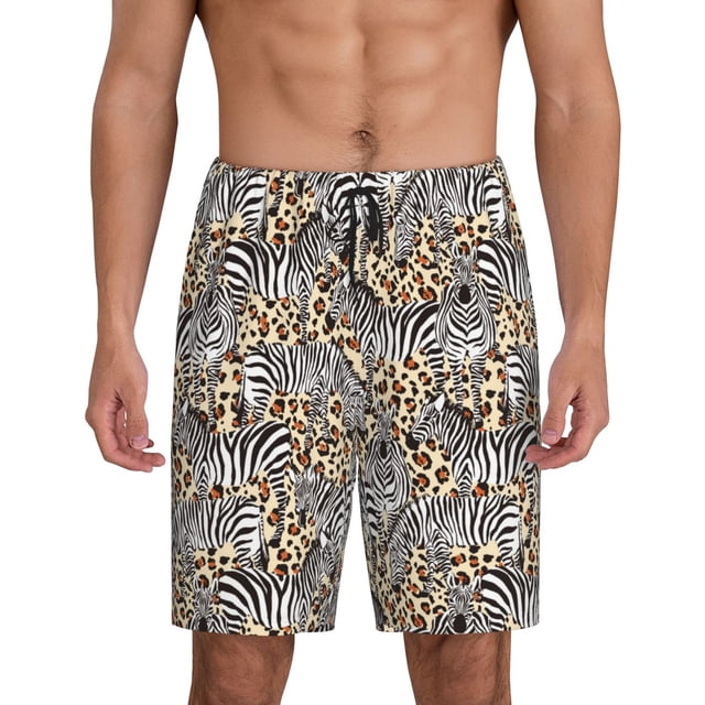 Balery Zebra Pantalones cortos de pijama de punto de algodón para hombre con cinturilla y bolsillos-4X-Large