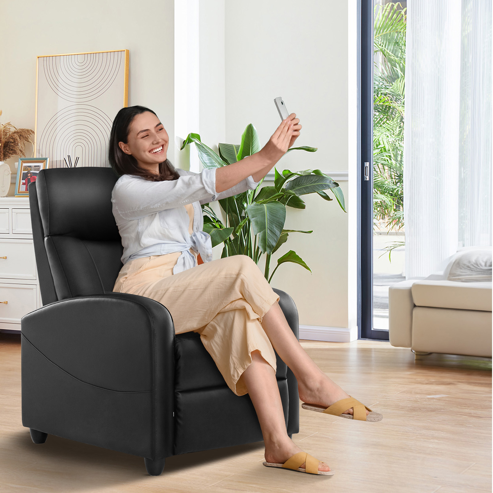JIOABL Recliner Sofa, Adjustable Comfort Footrest for Living Room, Lounge, Bedroom, Black