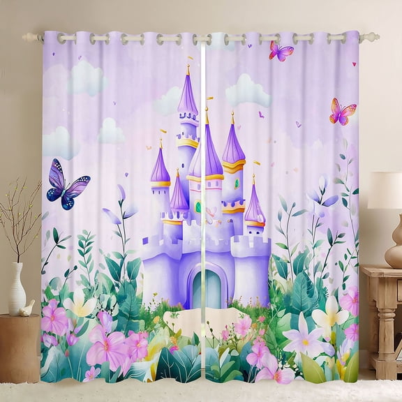 Feelyou Mystic Princess Castle Curtains Pack of 2 (42x84 Each), Watercolor Floral Purple Curtains Blackout, Teens Kids Girls Women Bedroom Curtains, Window Curtains Home Decor