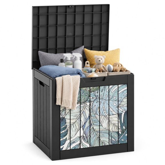 MINDYES 35 Gallon Deck Box, Resin Outdoor Storage Box for Home Office & Decor, Coastal Leaf