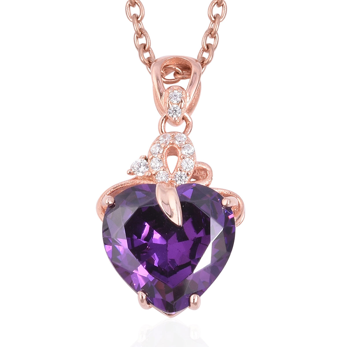 925 Silver heart shaped Womens pendantnecklace with violet like tanzanite color round faceted gemstones silver chain Used Jewelry CZ