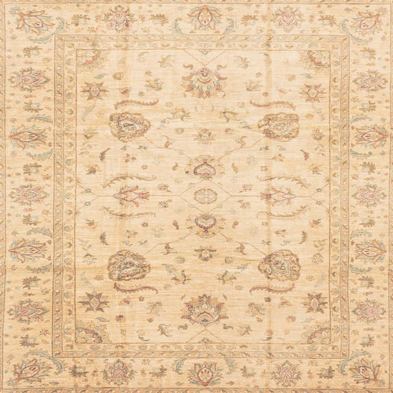 Ahgly Company Indoor Square Abstract Brown Gold Oriental Area Rugs, 7' Square