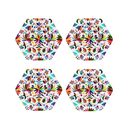 

Matuu Mexican Bright Style for Cup Coasters Set of 4 Leather Coasters Desk Coasters for Office Measures 4” x 4”-Hexagon