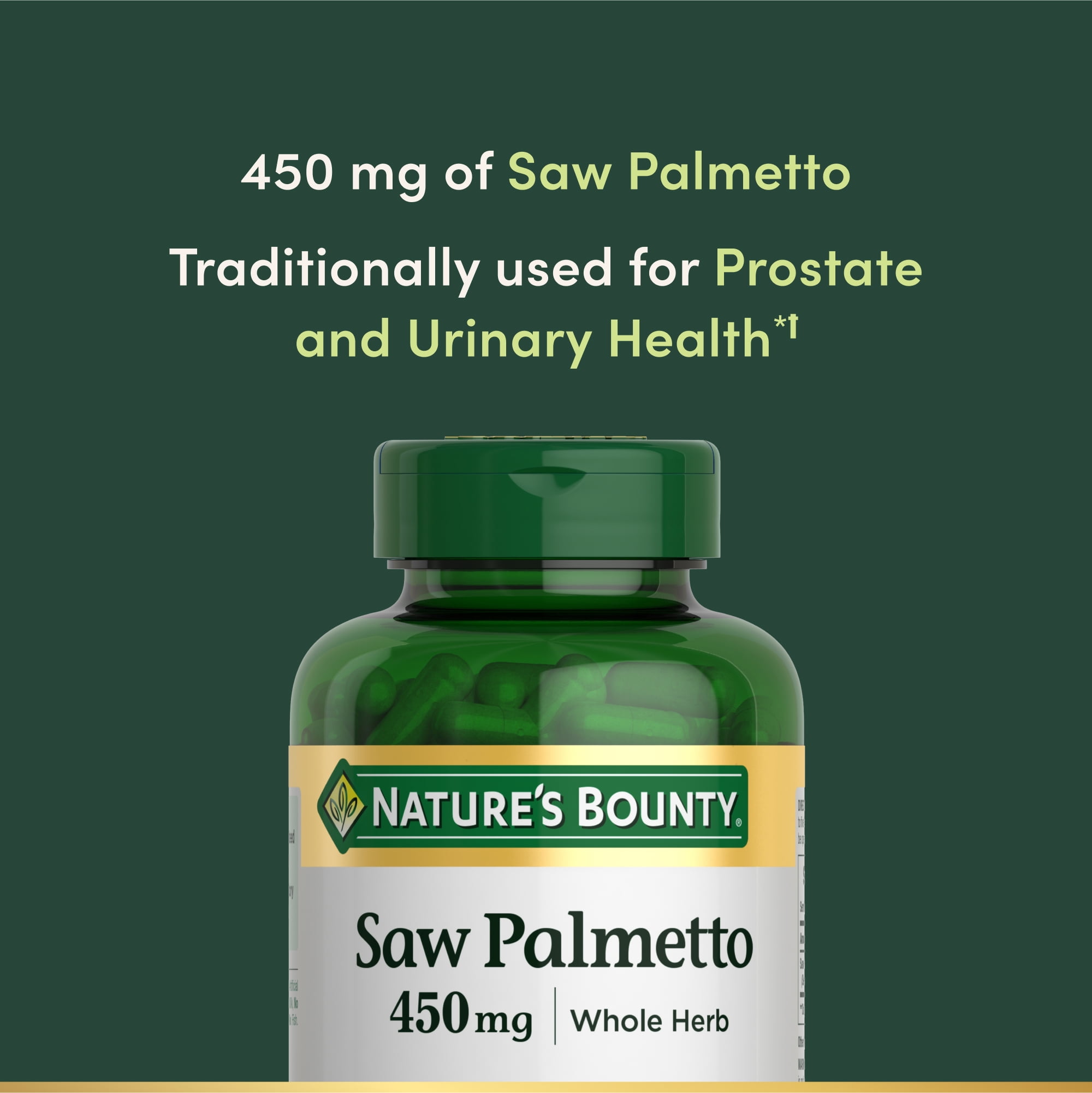 Nature's Bounty Saw Palmetto 450mg Capsules, Prostate Health Urinary Support, Herbal Supplement for Men, 250 Count