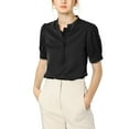 thumbnail image 6 of INSPIRE CHIC Women's Ruffled Button Down Shirt Short Sleeves Solid Work Office Blouse XS Black, 6 of 8
