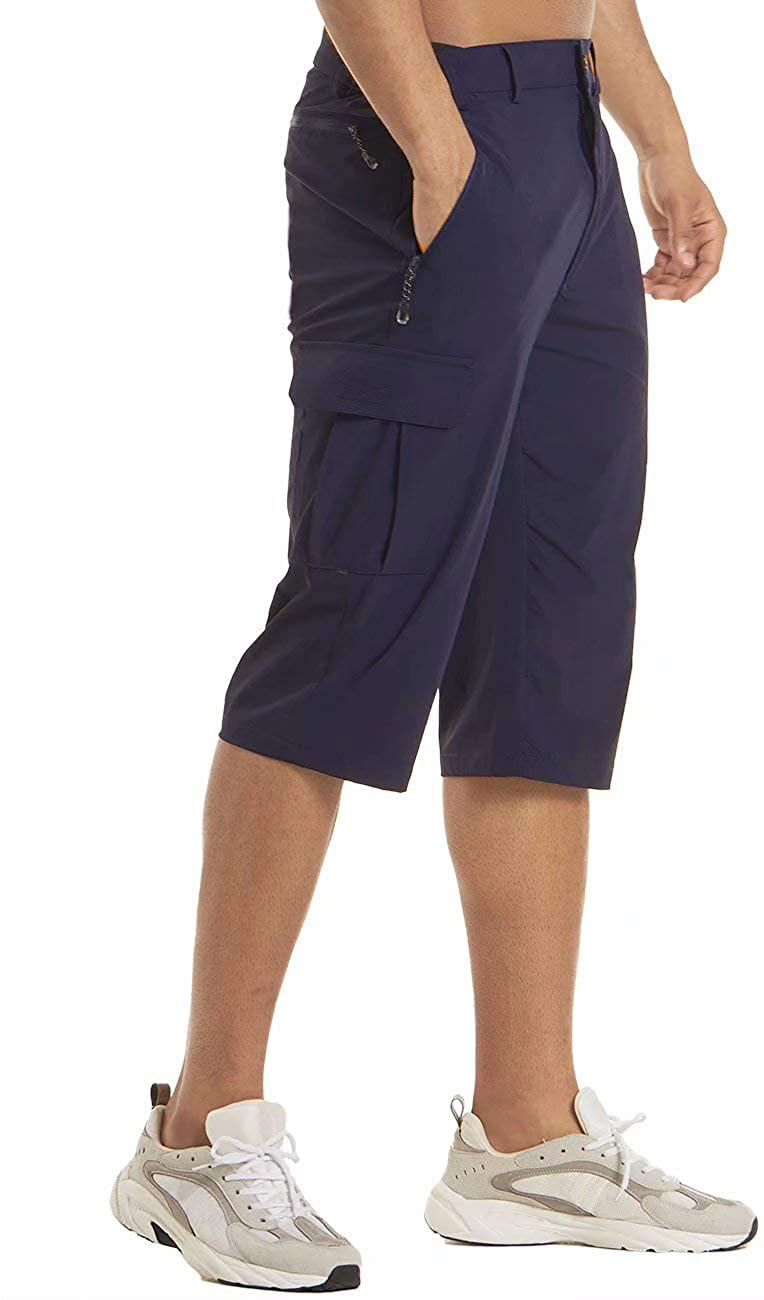 MAGCOMSEN Men's Quick Dry 3/4 Capri Pants Zipper Pockets Hiking Running Long Shorts 