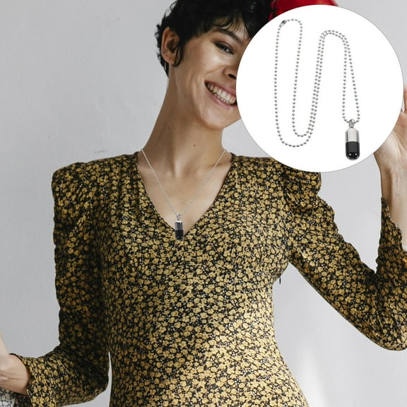 NICEXMAS 1Pack Classic Design Openable Pill Case Necklace for Men and Women with 55cm Chain Length in Silver Black