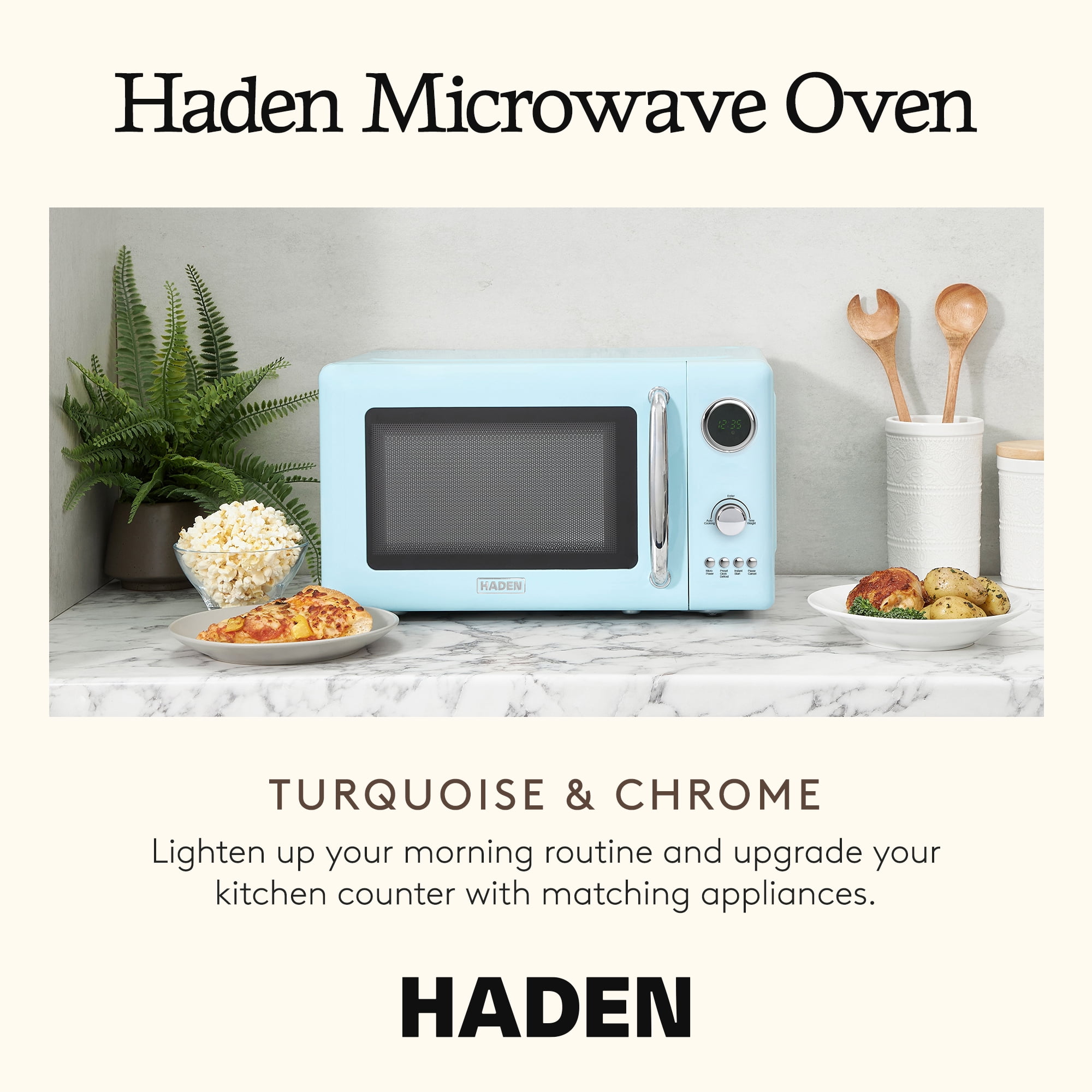 Open Box Haden 700W .7 Cubic Foot Microwave Oven w/Digital Controls, Turquoise