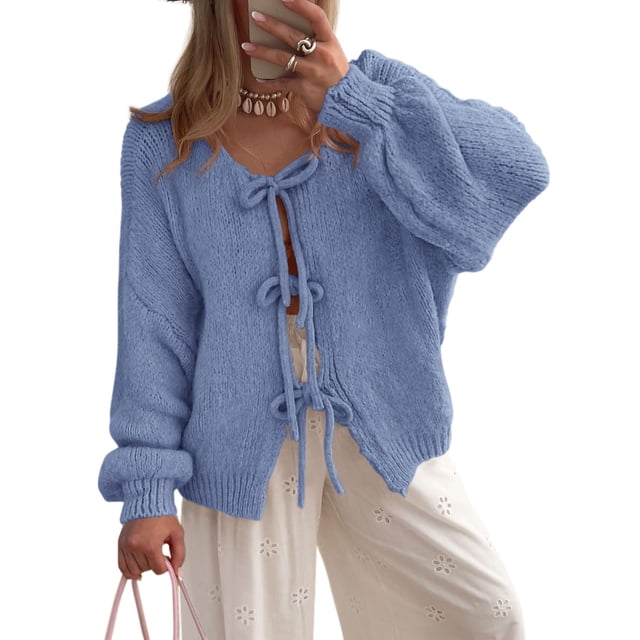 Suéter PRETTYGARDEN con Lazo Frontal y Mangas Abullonadas Largas M