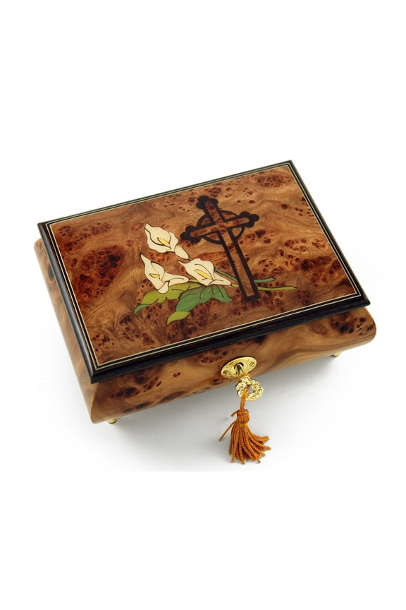 Truly Remarkable 30 Note Liles and Cross Inlay Musical Jewelry Box - Beauty and the Beast