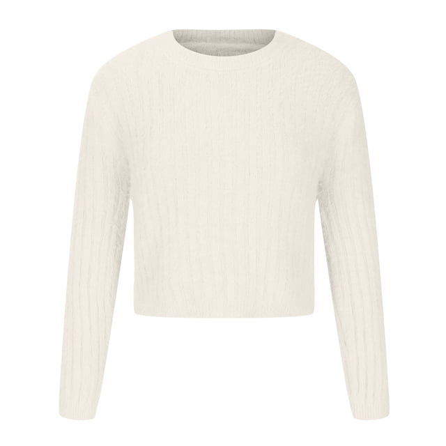 IROINID Chandail à Col Rond pour Femmes Couleur Unie Décontracté Court Manches Longues Automne et Hiver Hauts Blouse
