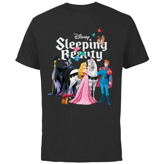 Disney Sleeping Beauty Characters T-Shirt - Short Sleeve Cotton T-Shirt for Adults - Customized-Black