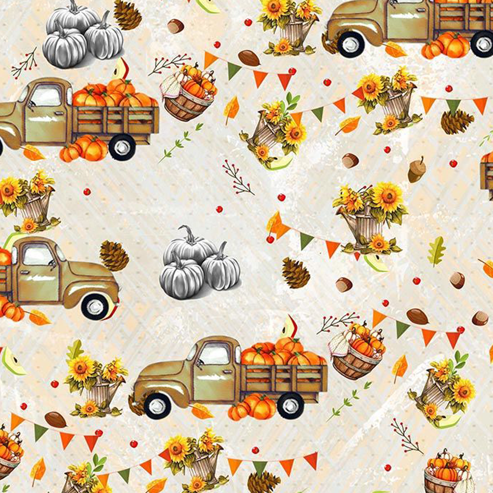 FREE SHIPPING!!! Pumpkin Patch Printed on 100% Cotton Quilting Fabric for DIY Projects by the Yard (Orange, Yellow, Beige)