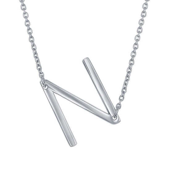 iJewelry2 Sterling Silver Sideways Letter N Initial Pendant Chain Necklace 18''