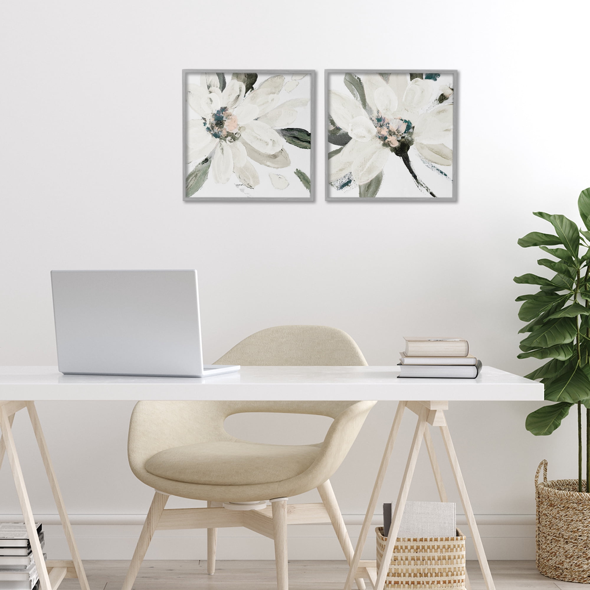 Stupell Industries Naturally Blooming White Flowers 2 Piece Gray Framed Giclee Art Set, design by Lanie Loreth