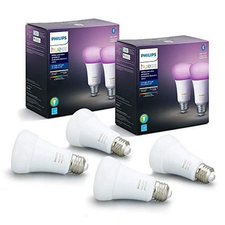 Philips Hue White & Color Ambiance White Smart A19 Lights with Bluetooth, Hue Hub Compatible 4- pack, 548610-4