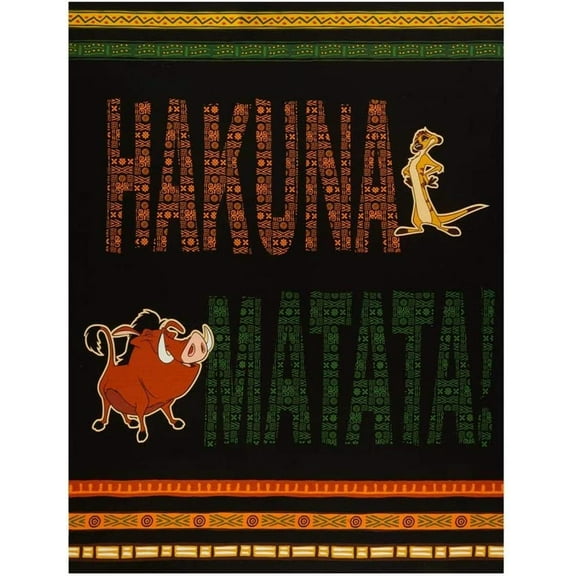 Disney The Lion King Hakuna Matata in Black 100% Cotton Fabric Sold by the Panel