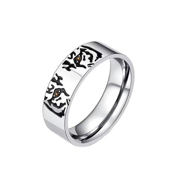 PAMTIER Unisex 8mm Stainless Steel Creative Simple Unique Artistic Sketch Animal Tiger Pattern Signet Ring Hip Hop Statement Band Silver Size 6