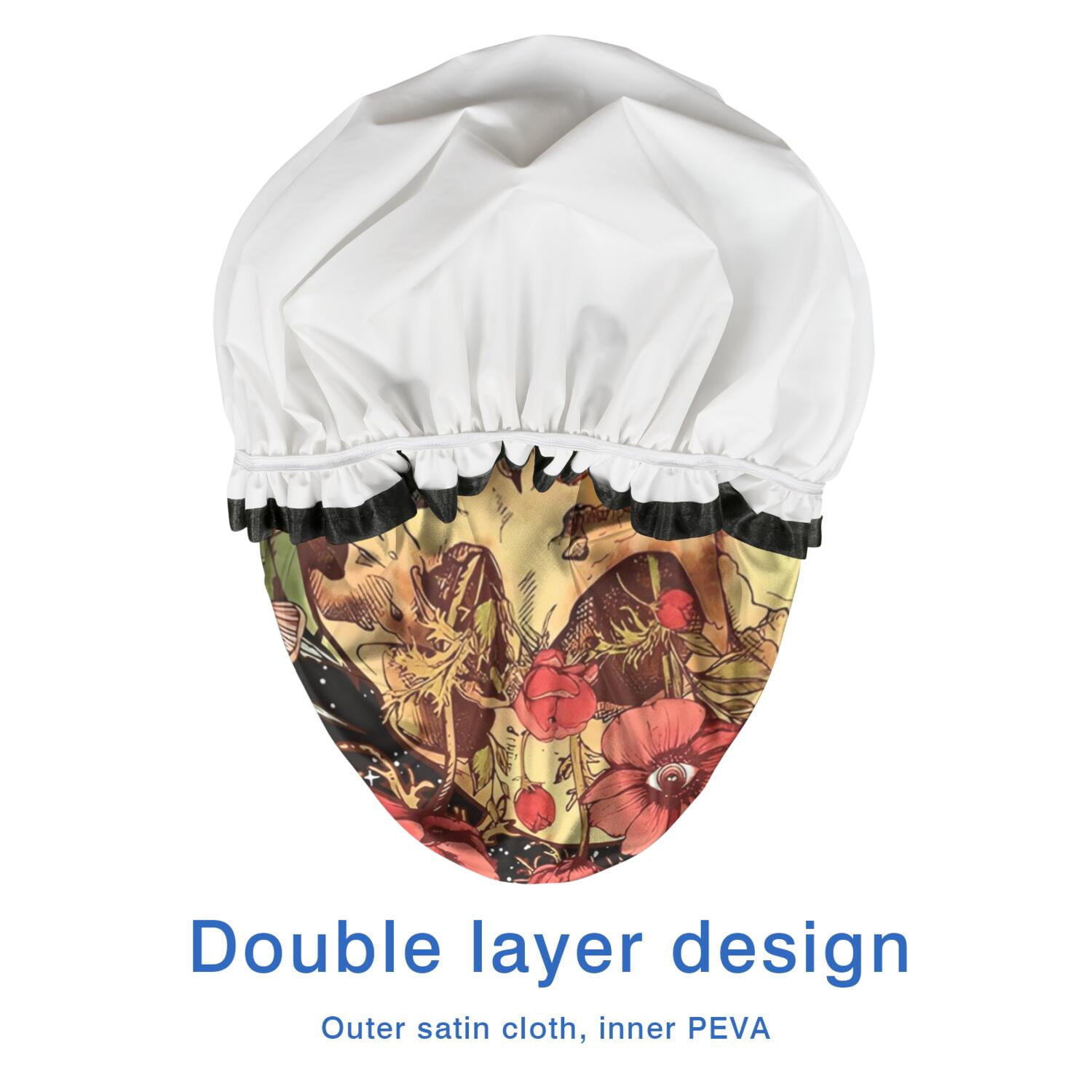 Shower Caps,Black Gothic Skull Flower Pattern Waterproof Shower Cap for Women 4 Pieces,Double Reusable Hair Cover for Shower PEVA Elastic Stretch Hem