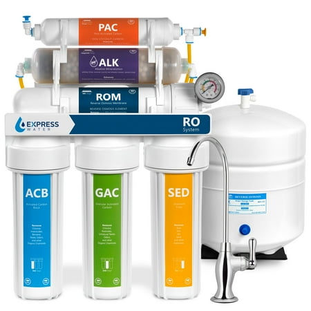Constant Pressure Water Systems Express Water Alkaline Reverse Osmosis Filtration System – 10 Stage RO Mineralizing Water Filter – Mineral, Antioxidant, pH + – Under Sink Purifier with Remineralization – 50 GPD with Pressure Gauge ()