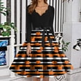 thumbnail image 3 of WTOBBY Women's Retro Halloween Printed Dress Featuring V-Neckline, Slim Casual Design, Long Sleeves, and Comfortable Fit for Party Wear ,Black L, 3 of 5