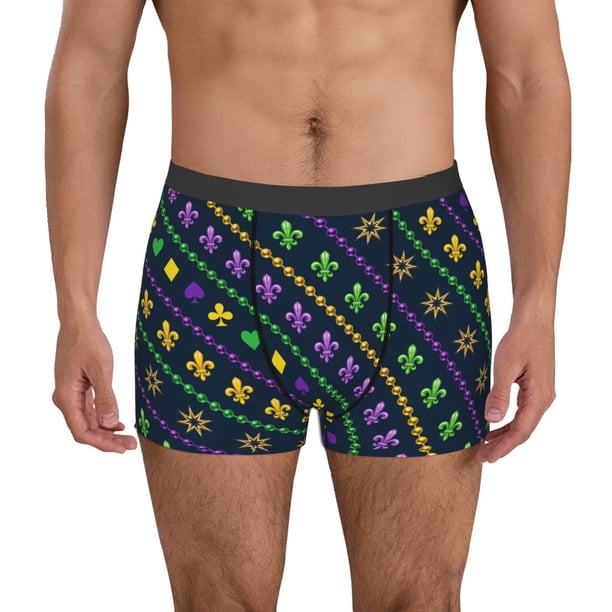 Balery Mardi Gras Strings of Beads Calzoncillos bóxer para hombre, ropa interior de algodón suave y transpirable con cinturilla de nailon-Medium