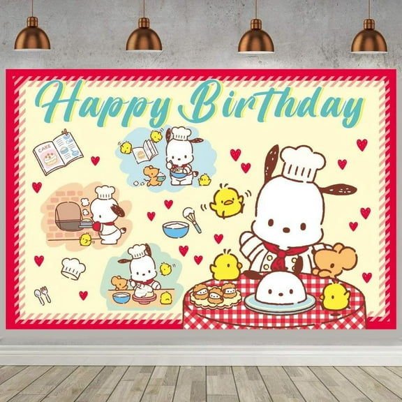 Pochacco Cartoon Theme Birthday Flag Background Banner Children's Party Decoration supplies Photography Photo Prop ,70.8x43.3inch.