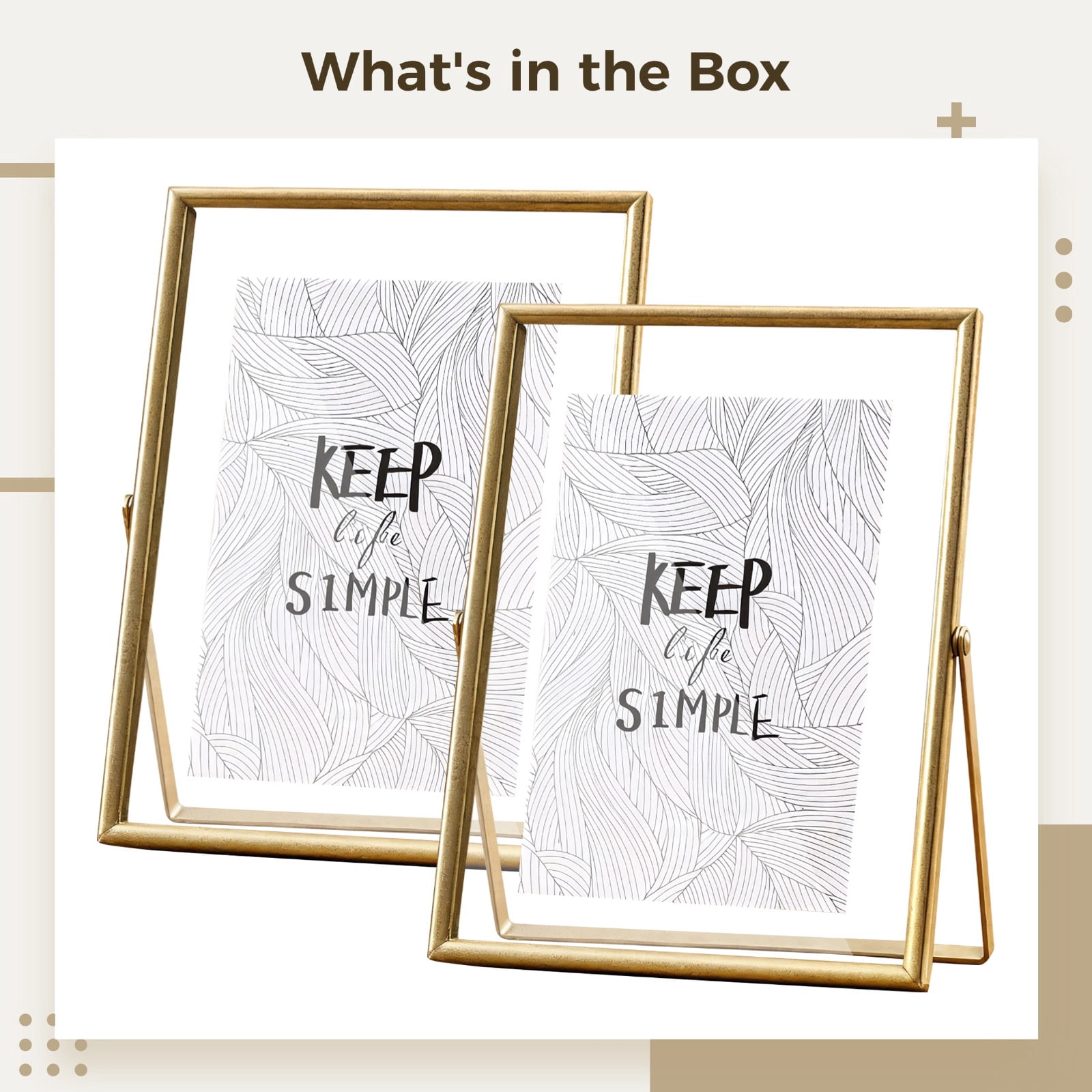 Gold Floating Picture Frame Set, 8x10 Floating Picture Frame, Glass Pressed Flower Frame, 2 Pcs Desktop Glass Frame with 10 in Display, Tempered Glass and Metal Construction