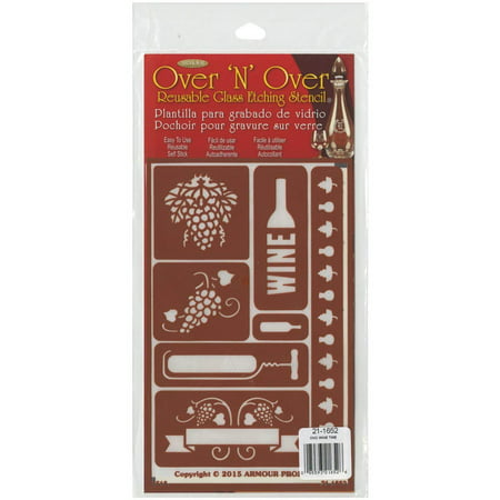 Products 21-1652 Over N Over Glass Etching Stencil, 5-Inch by 8-Inch, Wine Time, Large Grapes 1.75 x 2-Inch WINE bottle .75 x 2.75-Inch By