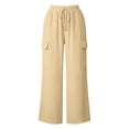 thumbnail image 6 of CHGBMOK Women's Pants High Waist Drawstring Wide Leg Pants Loose Casual Trousers with Side Pockets Solid Daily Versatile, 6 of 6