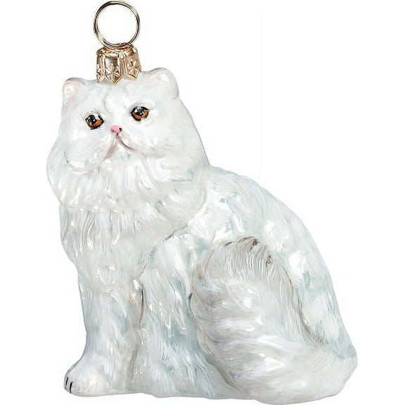 White Persian Kitty Cat Polish Blown Glass Christmas Ornament Decoration