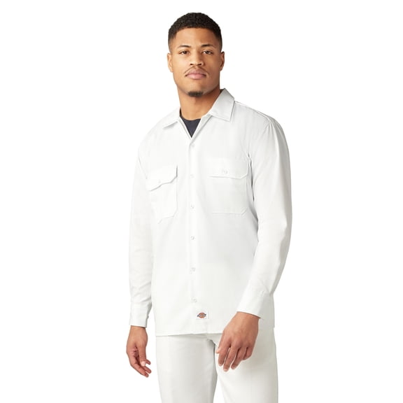 Dickies Men's Long Sleeve Work Shirt, White, XLT