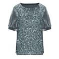 thumbnail image 4 of Kelon Short Sleeve Blouses for Women Crew Neck Sequin Tops Business Dressy Spring Summer Fashion Outfits Trendy Clothes, S, 4 of 7