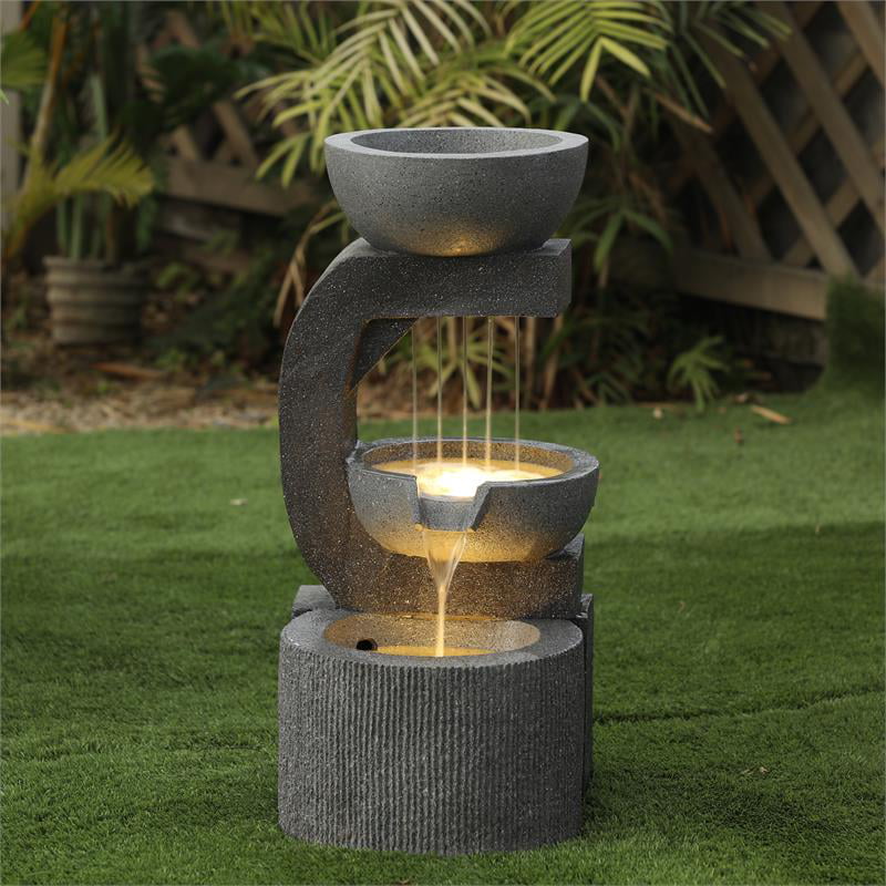 Resin Solar Outdoor Fountain With Light, Haire Resin Outdoor Floor Fountain With Light