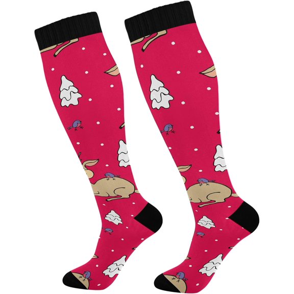 FREEAMG Christmas Cute Deer Compression Socks for Women and Men, 1 Pair