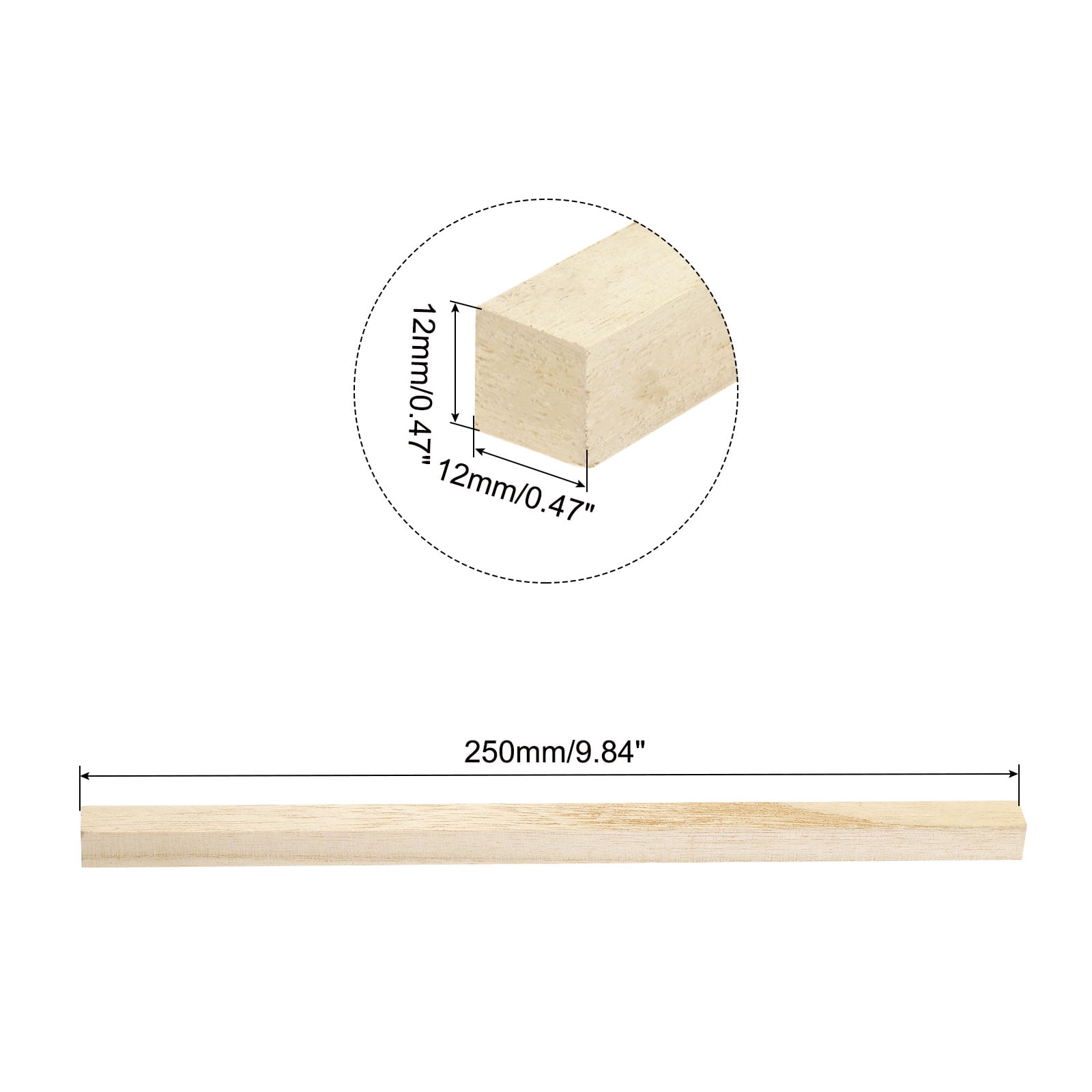 Square Wooden Sticks, 10"x0.5"x0.5" Dowel Rod Unfinished Hardwood Stick Craft Twigs Log Stick for DIY Crafts 30pcs