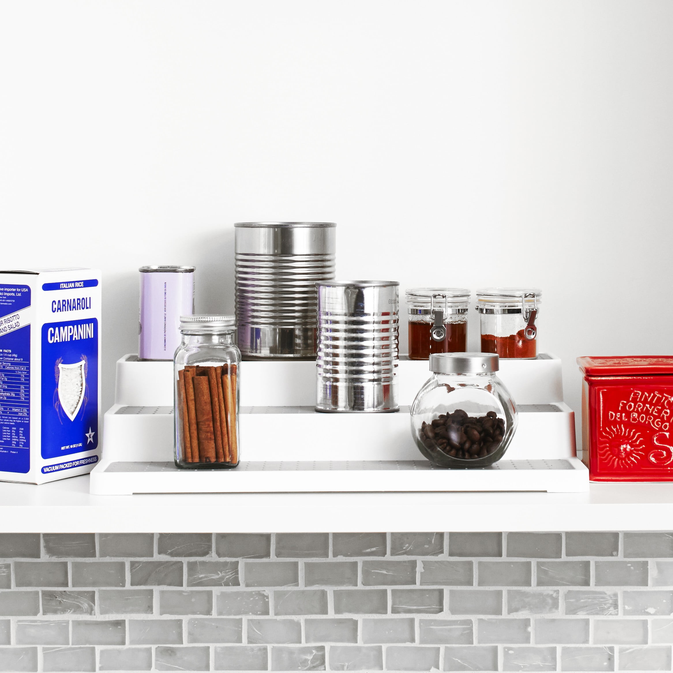 madesmart 3-Tier Cabinet Shelf Organizer, Pantry, or Countertop Organizer, Soft-Grip Lining and Non-slip Feet, BPA-Free, Grey/White