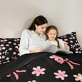 thumbnail image 6 of Manfei Kawaii Cartoon Ribbon Queen Comforter Set, Blossoms Flower Floral Bedding Sets, Teens Girls Kids Child Reversible Bedding Comforter Set, Super Cozy Room Decor, 3 Pieces, 6 of 9