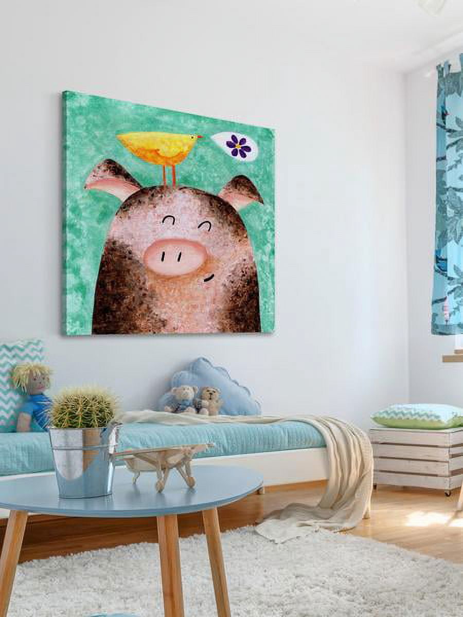 "Pigs Posy Peep" Painting Print on Wrapped Canvas