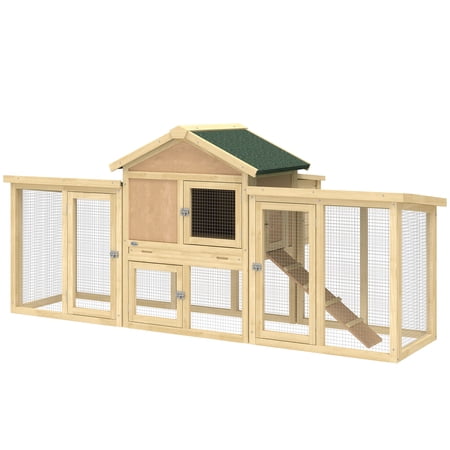Wooden Chicken Coop ith Nesting Box Double Runs Removable Tray Ramp for Garden Backyard