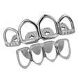 thumbnail image 1 of Parrillas chapadas en dieciocho , 4 colmillos, conjunto inferior, cara abierta, colmillos, rejilla, joker, rock, joyería de disfraz Plata Yinane Tapas de dientes bucales, 1 of 5