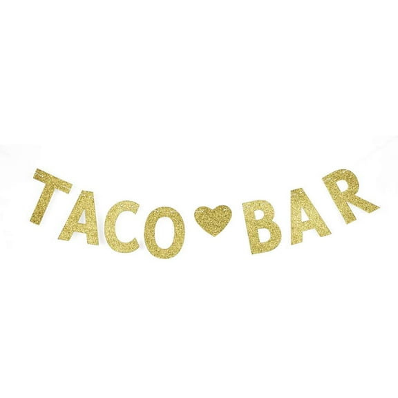 Taco Bar Banner, Gold Gliter Paper Sign Decorations for Mexican Themed Party