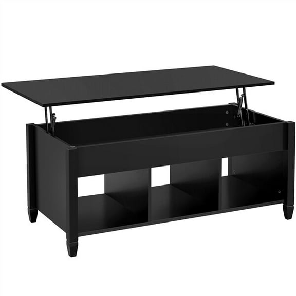 WSSYzyzf Black Coffee Table, 47.5in Lift Top Coffee Table, Lift Up Center Table w/Hidden Compartment & 3 Cube Open Shelves for Living Room