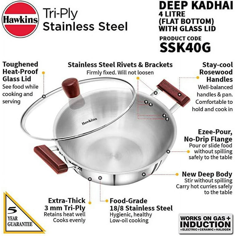 G & D Nonstick Kadhai Indian Kadai Frying Pan Deep Fry Kadhai Deep Fry Pan with Stainless Steel Lid Stir Fry Pan Nonstick All Purpo