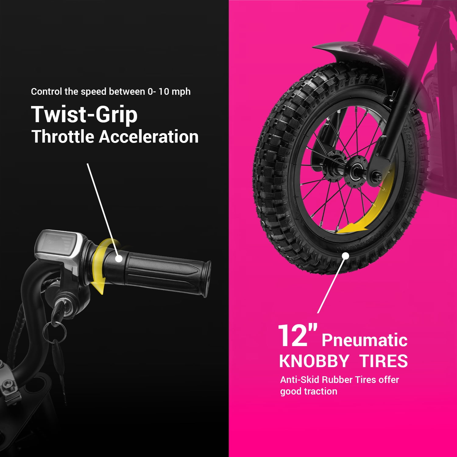 Track 7 24V Electric Dirt Bike for kids, 250W Ride on Motorcycle with Twist Grip Throttle, Hand-Operated Brakes, Key Start, Off-Road Motocross Speed Up to 10 MPH, Age 8+, Pink