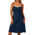 thumbnail image 2 of ClodeEU Women's Plus Size Lace Trim V Neck Spaghetti Strap Midi Dress,Soft Loungewear Nightgown Dress Navy,Women's Plus XXXXL, 2 of 9