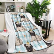 Pug with Crown Blanket,Comfortable Soft Flannel Throw Blanket,All Season,Warm Lightweight Blankets for Sofa Bed Couch Living Room Chair,60"x80"(150x200cm)