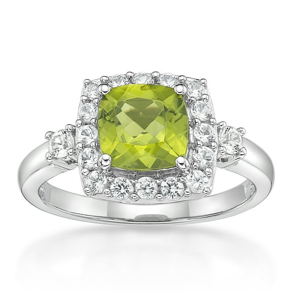 Jay Heart Designs 925 Sterling Silver Peridot and Created White Sapphire Ring