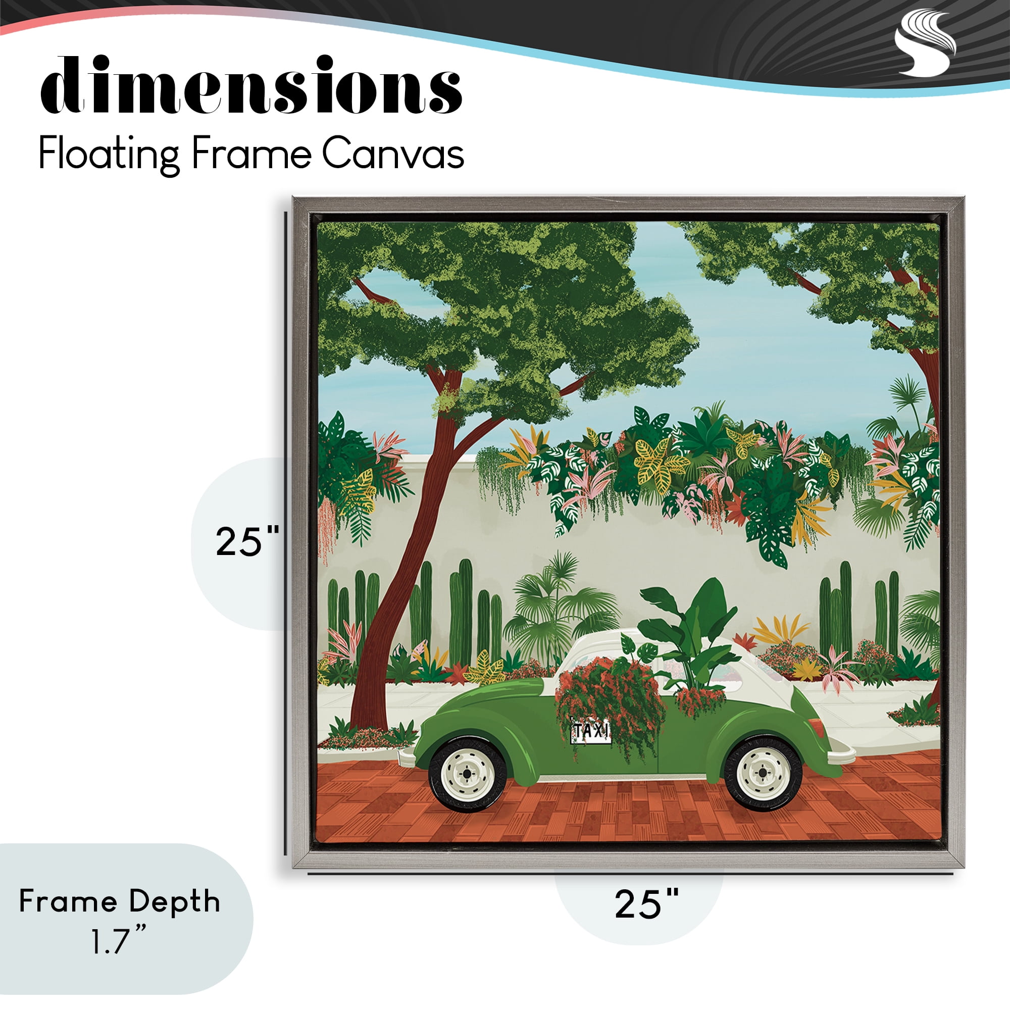 Stupell Industries Overgrown Garden Taxi Gray Framed Floater Canvas Wall Art, design by Vero Illustrates